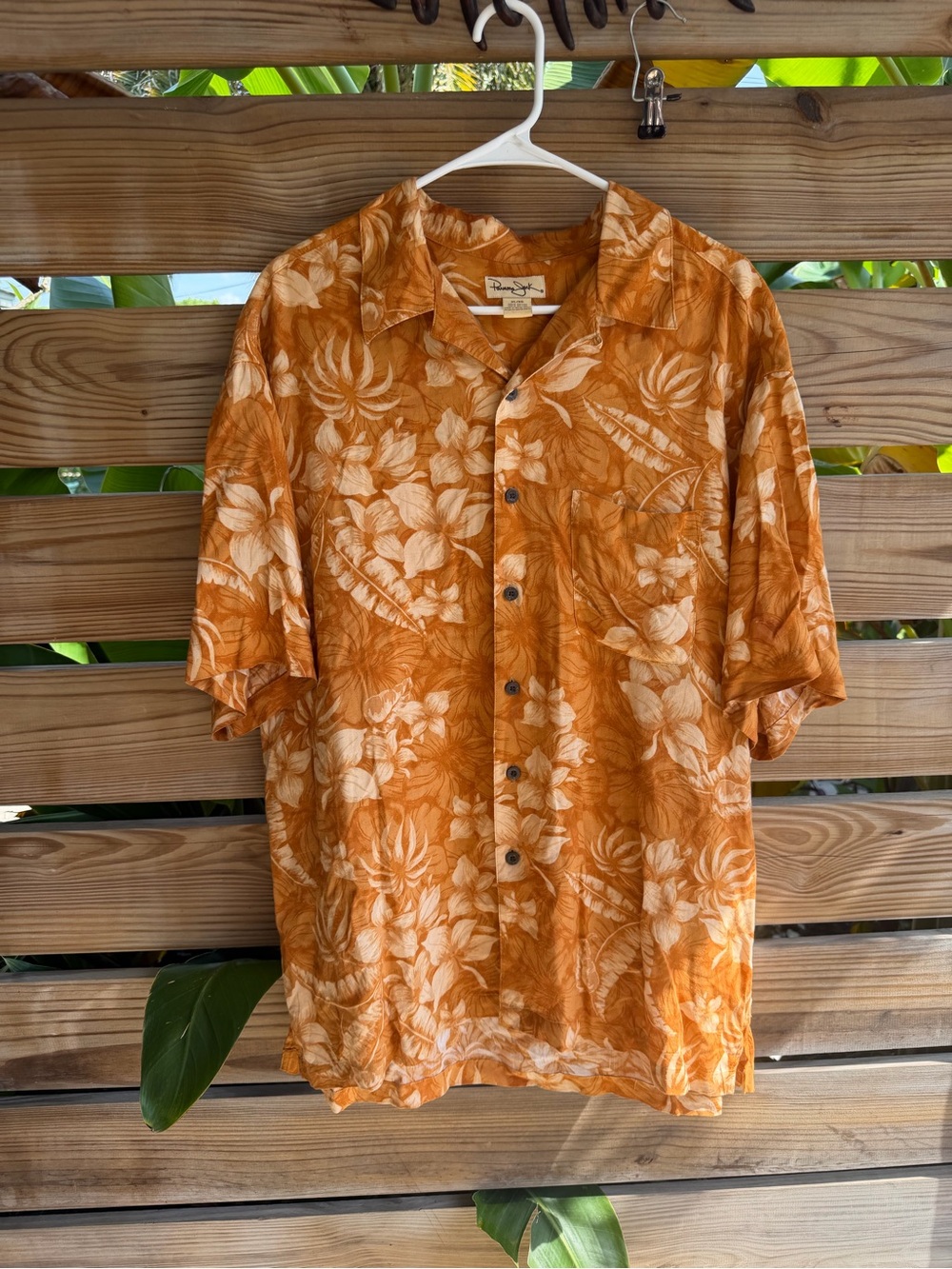 Vintage- Orange Floral Camp Collar Shirt Jacket